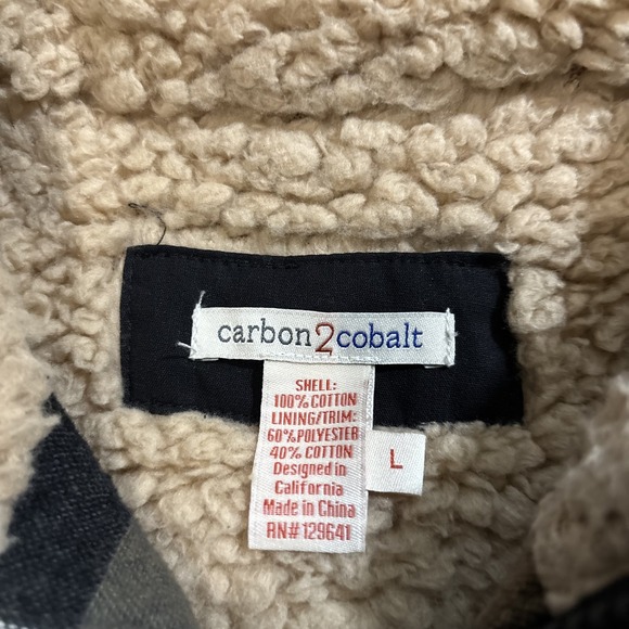 Carbon2Cobalt Jacket Mens Large Sherpa Lined Plaid Flannel Shacket Brown Black - Picture 2 of 7